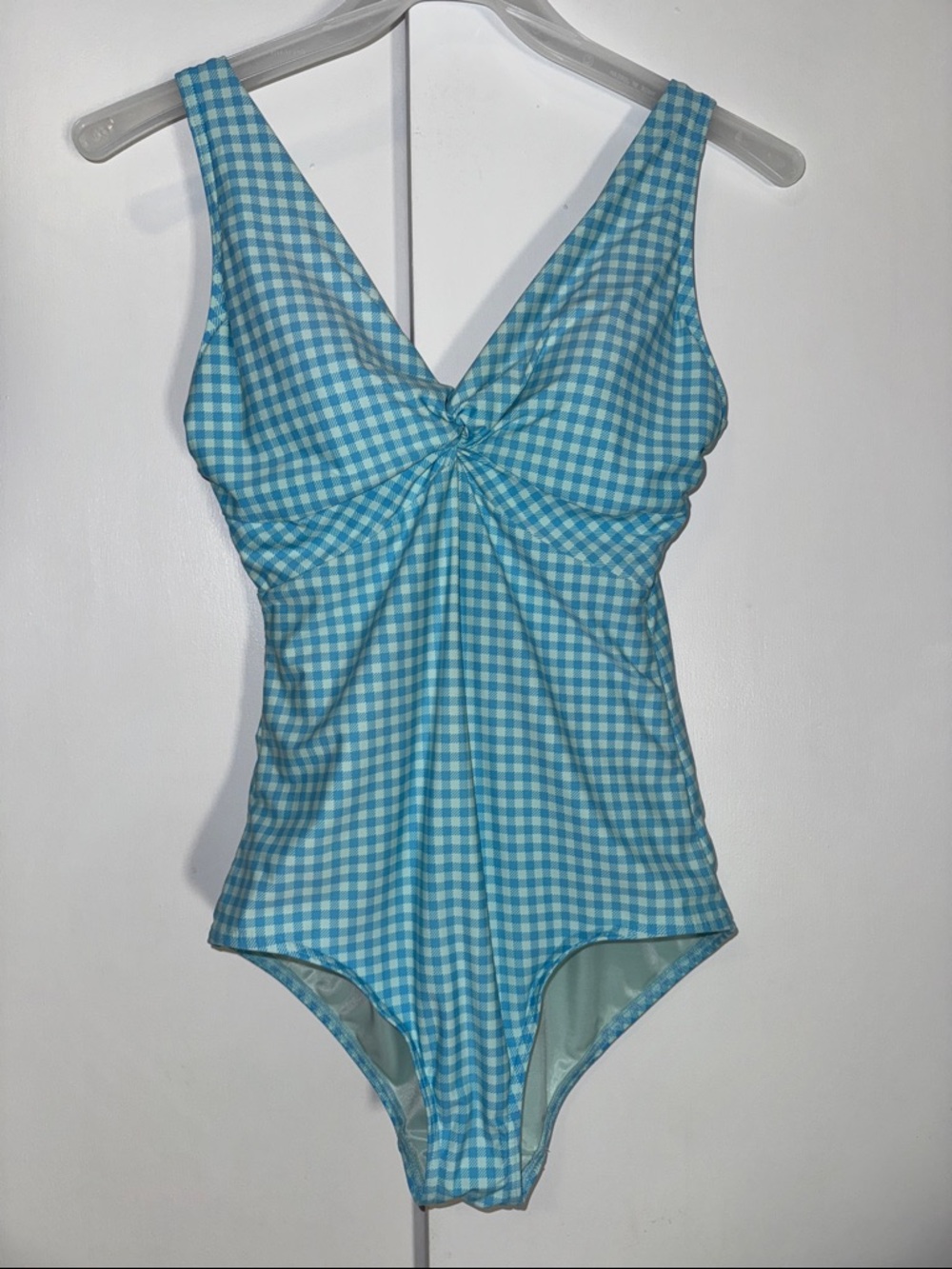 Lands’ End Blue Gingham One Piece Swimsuit w Twist Front Women’s 12 L - Picture 3 of 12